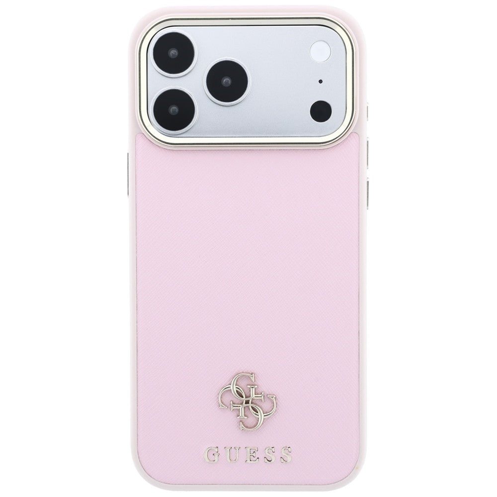 Husa MagSafe pentru Apple iPhone 18 Pro / 17 Pro, Guess, Saffiano Small 4G Classic, Roz