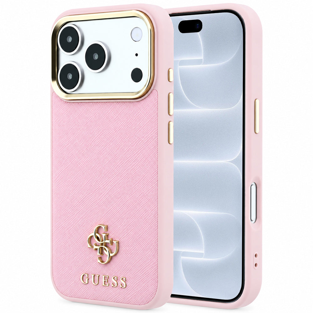 Husa MagSafe pentru Apple iPhone 18 Pro / 17 Pro, Guess, Saffiano Small 4G Classic, Roz