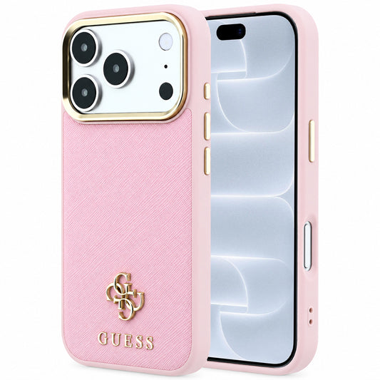 Husa MagSafe pentru Apple iPhone 18 Pro / 17 Pro, Guess, Saffiano Small 4G Classic, Roz