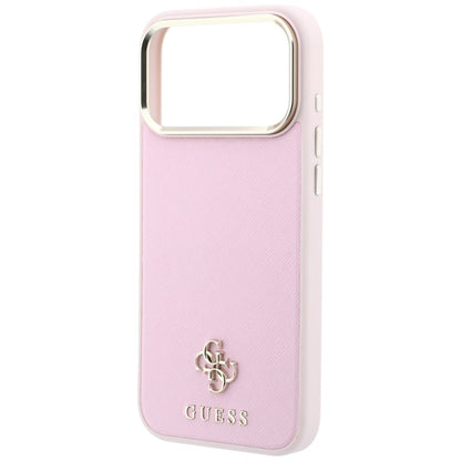 Husa MagSafe pentru Apple iPhone 18 Pro / 17 Pro, Guess, Saffiano Small 4G Classic, Roz