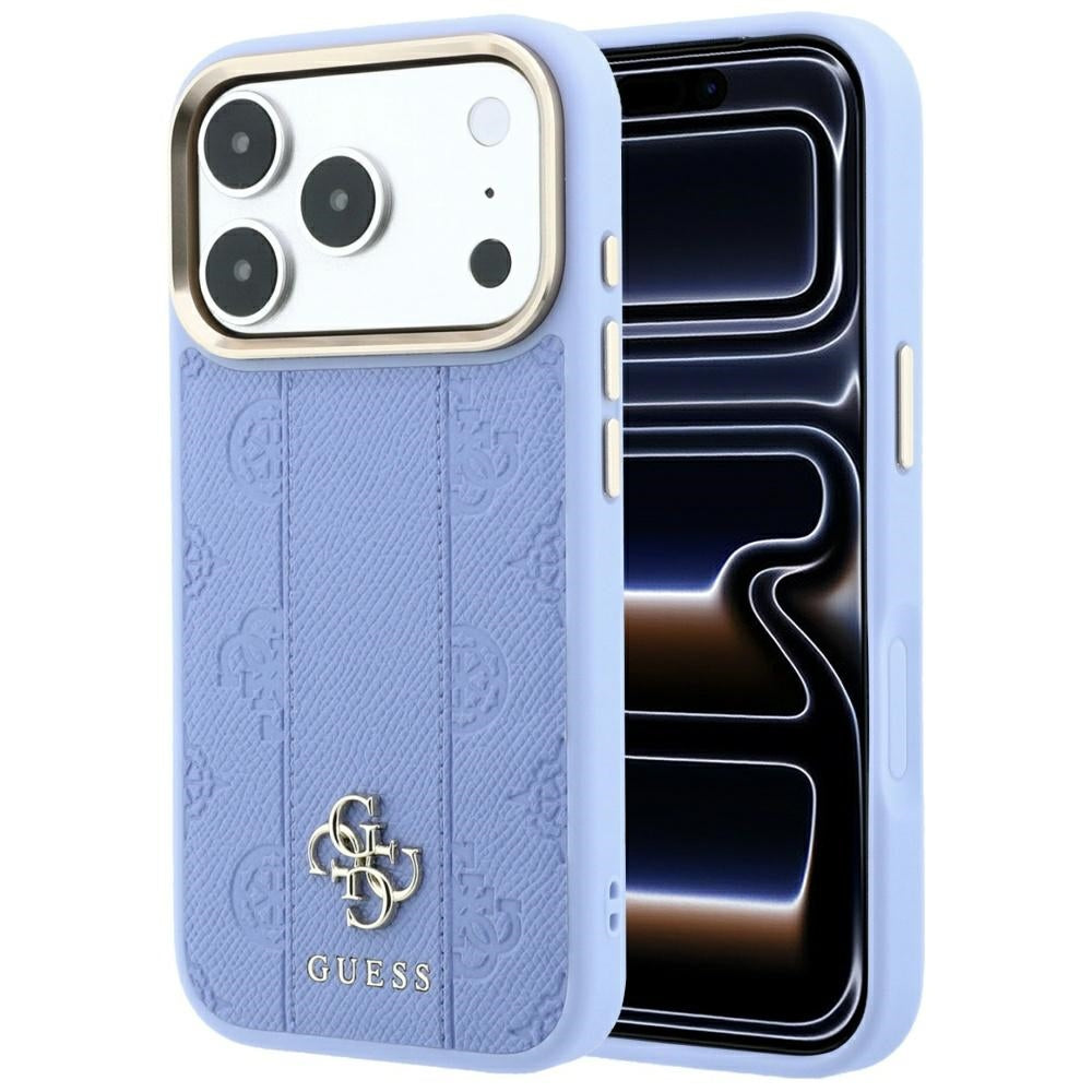Husa MagSafe pentru Apple iPhone 18 Pro / 17 Pro, Guess, Stripe Peony 4G, Bleu