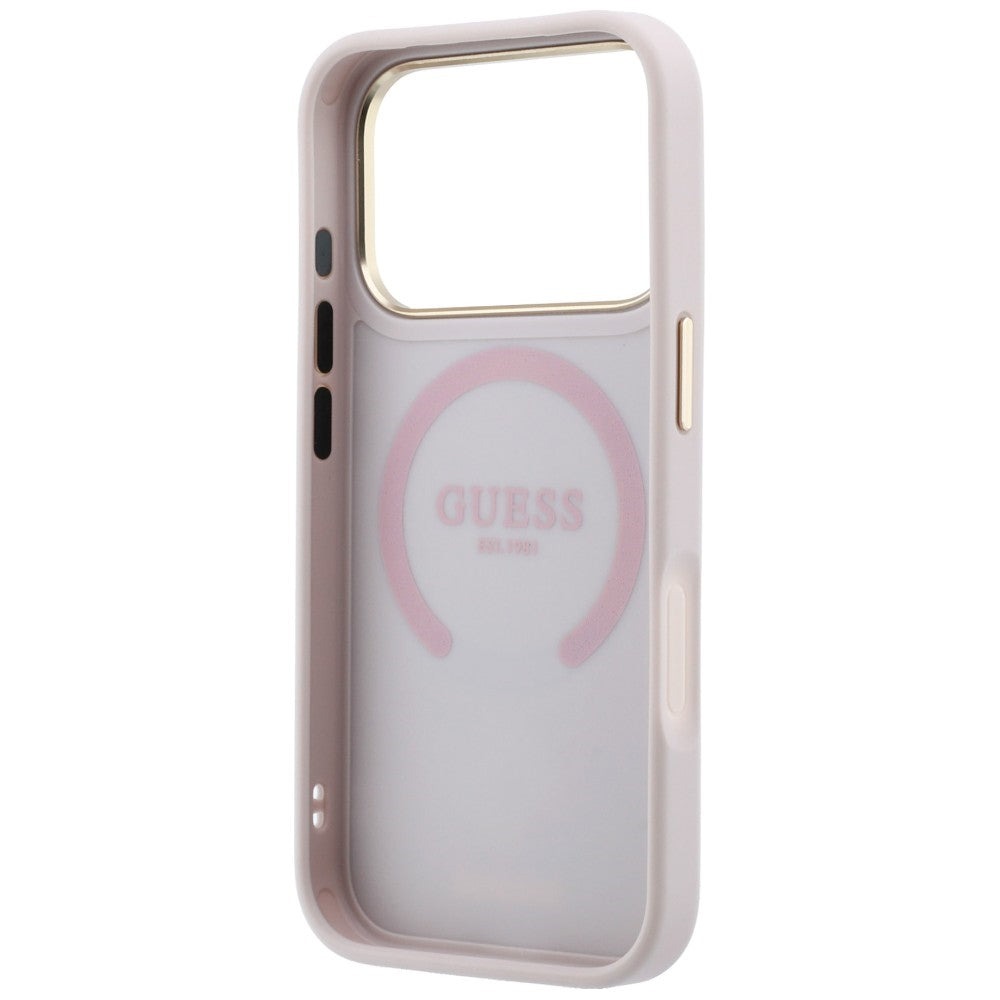 Husa MagSafe pentru Apple iPhone 18 Pro / 17 Pro, Guess, Stripe Peony 4G, Roz