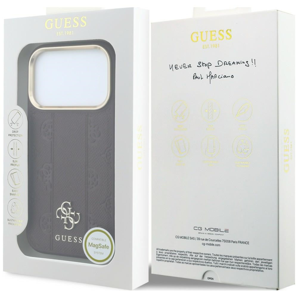 Husa MagSafe pentru Apple iPhone 18 Pro / 17 Pro, Guess, Stripe Peony 4G, Visinie