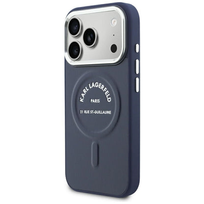 Husa MagSafe pentru Apple iPhone 18 Pro / 17 Pro, Karl Lagerfeld, Embossed Open Ring RSG Logo, Albastra