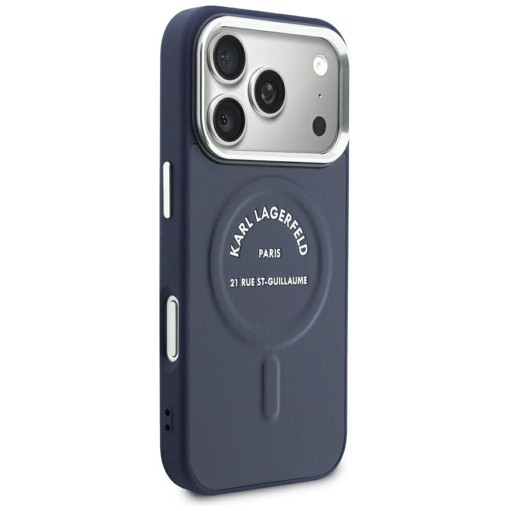 Husa MagSafe pentru Apple iPhone 18 Pro / 17 Pro, Karl Lagerfeld, Embossed Open Ring RSG Logo, Albastra