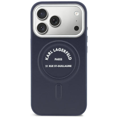 Husa MagSafe pentru Apple iPhone 18 Pro / 17 Pro, Karl Lagerfeld, Embossed Open Ring RSG Logo, Albastra