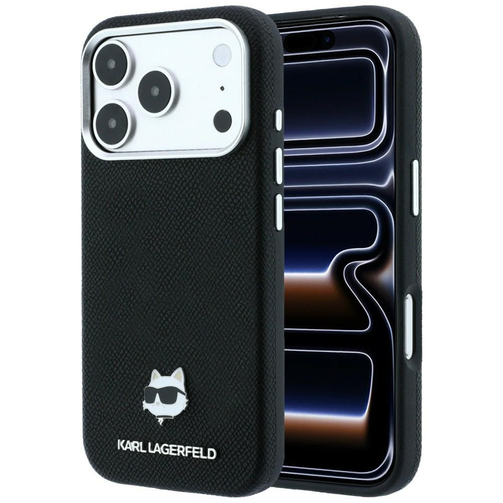 Husa MagSafe pentru Apple iPhone 18 Pro / 17 Pro, Karl Lagerfeld, Grained Choupette Head, Neagra
