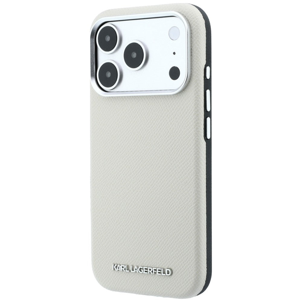 Husa MagSafe pentru Apple iPhone 18 Pro / 17 Pro, Karl Lagerfeld, Grained Elongated Logo, Bej