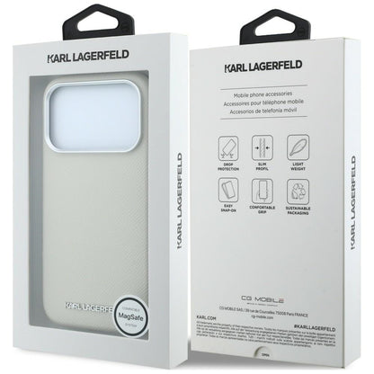 Husa MagSafe pentru Apple iPhone 18 Pro / 17 Pro, Karl Lagerfeld, Grained Elongated Logo, Bej