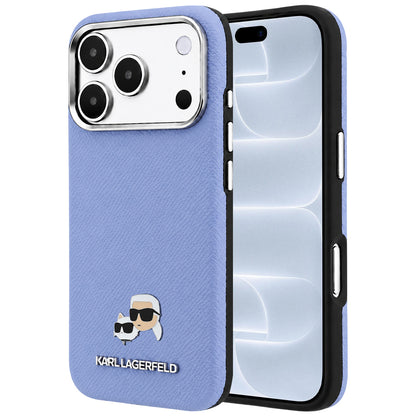 Husa MagSafe pentru Apple iPhone 18 Pro / 17 Pro, Karl Lagerfeld, Grained Karl & Choupette Head's Metal, Bleu