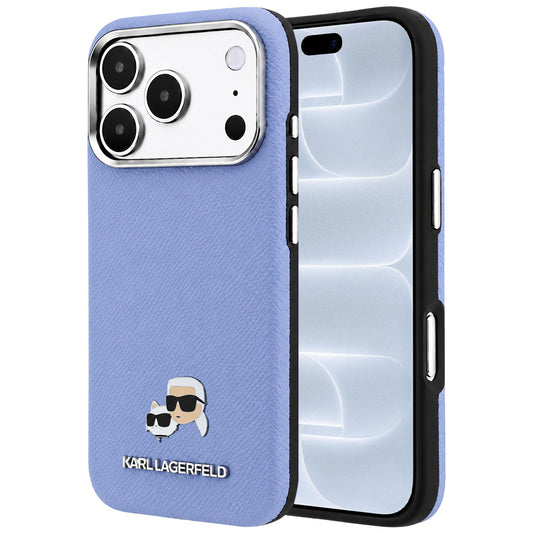Husa MagSafe pentru Apple iPhone 18 Pro / 17 Pro, Karl Lagerfeld, Grained Karl & Choupette Head's Metal, Bleu