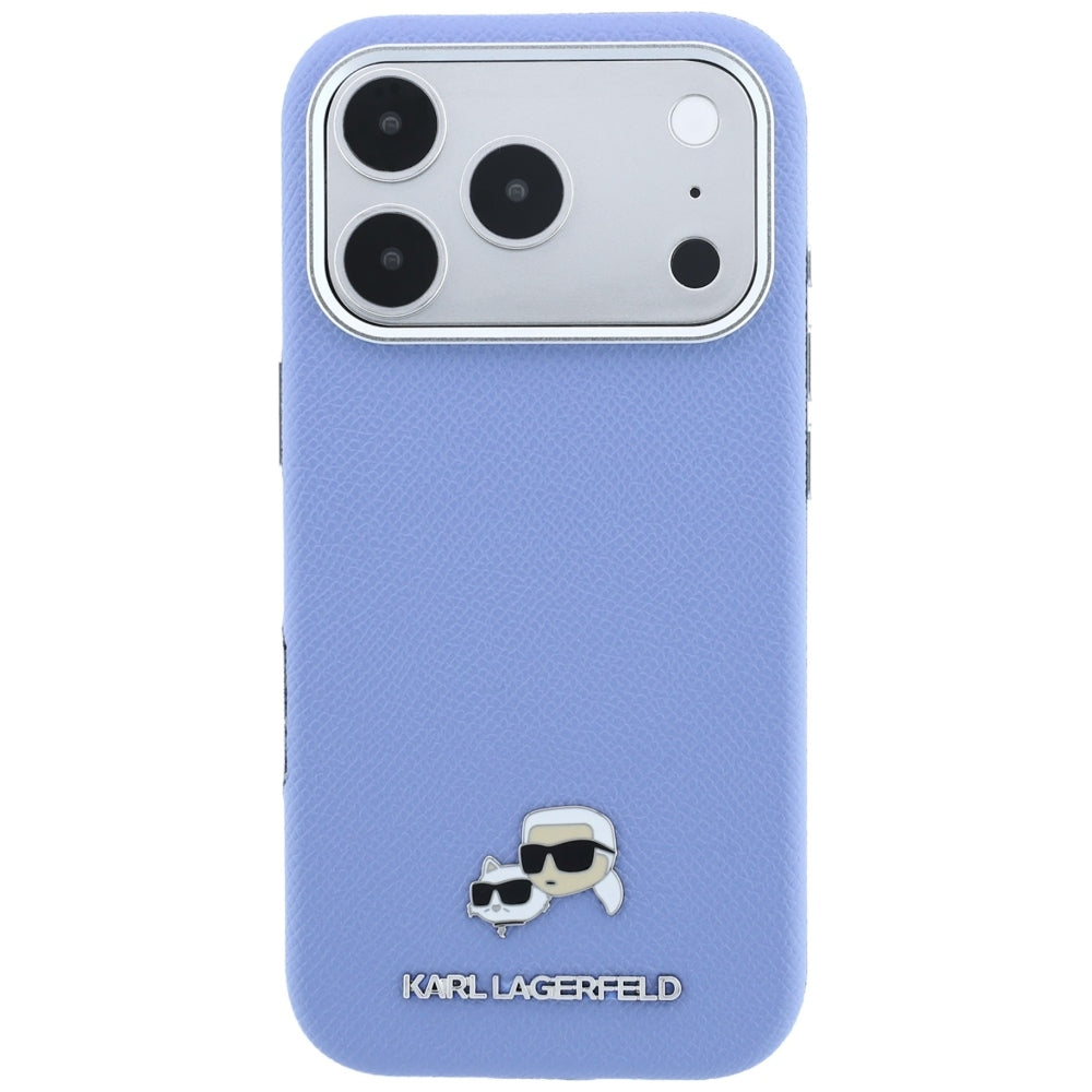 Husa MagSafe pentru Apple iPhone 18 Pro / 17 Pro, Karl Lagerfeld, Grained Karl & Choupette Head's Metal, Bleu