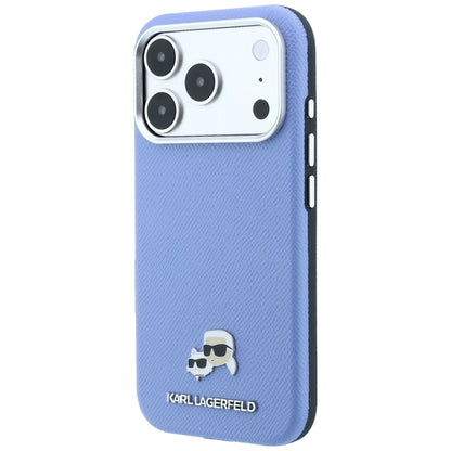 Husa MagSafe pentru Apple iPhone 18 Pro / 17 Pro, Karl Lagerfeld, Grained Karl & Choupette Head's Metal, Bleu