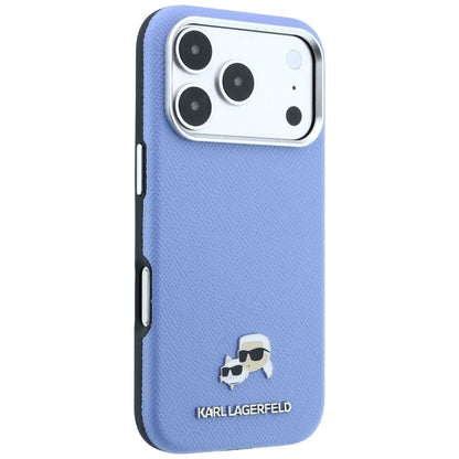 Husa MagSafe pentru Apple iPhone 18 Pro / 17 Pro, Karl Lagerfeld, Grained Karl & Choupette Head's Metal, Bleu