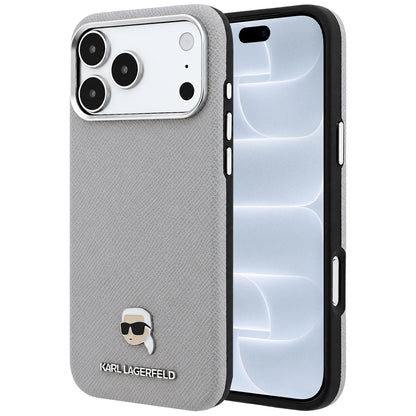 Husa MagSafe pentru Apple iPhone 18 Pro / 17 Pro, Karl Lagerfeld, Grained Karl Head's Metal, Gri