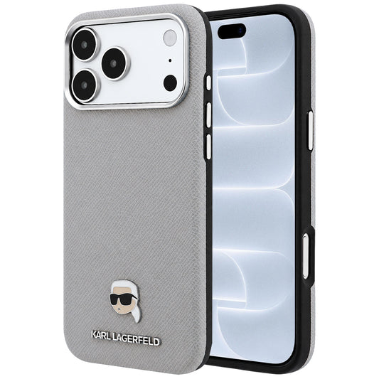 Husa MagSafe pentru Apple iPhone 18 Pro / 17 Pro, Karl Lagerfeld, Grained Karl Head's Metal, Gri