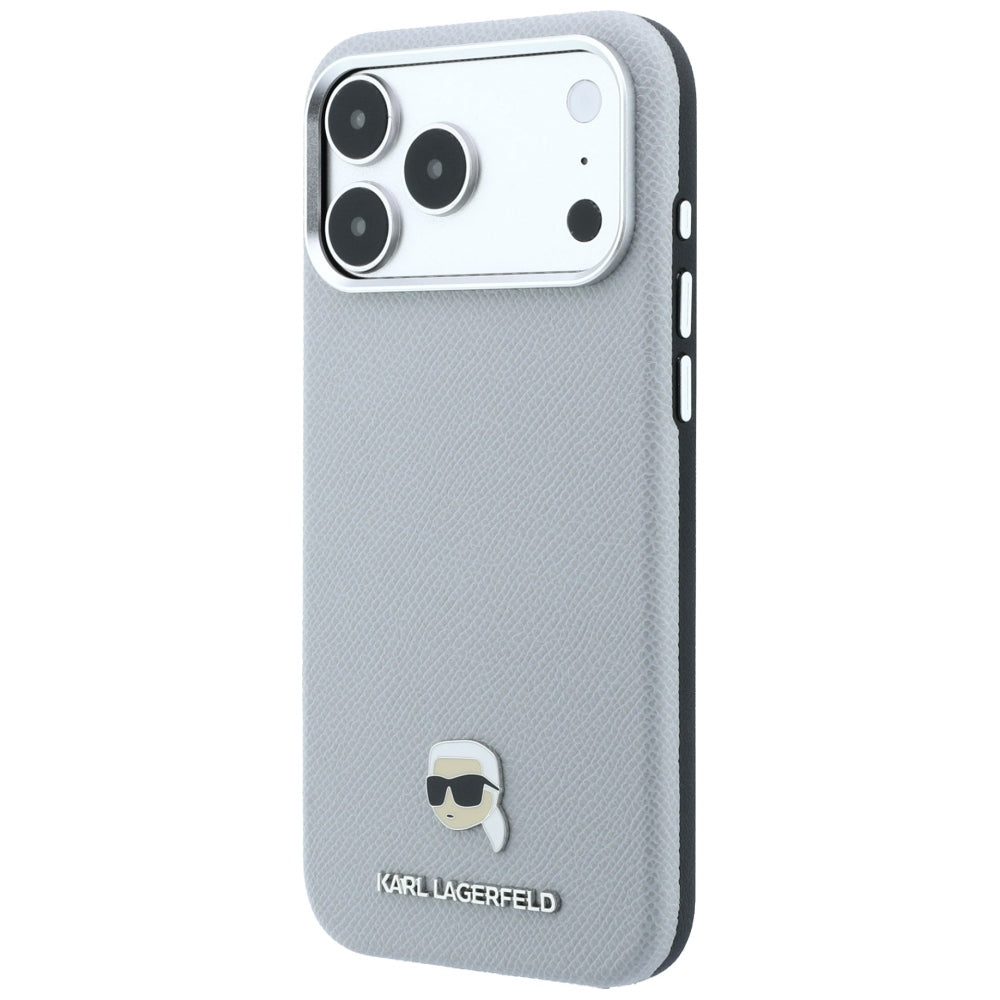 Husa MagSafe pentru Apple iPhone 18 Pro / 17 Pro, Karl Lagerfeld, Grained Karl Head's Metal, Gri