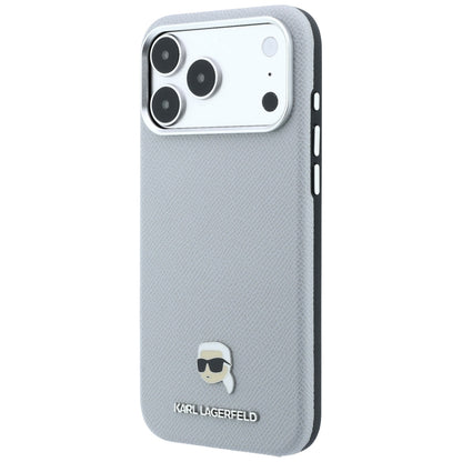 Husa MagSafe pentru Apple iPhone 18 Pro / 17 Pro, Karl Lagerfeld, Grained Karl Head's Metal, Gri