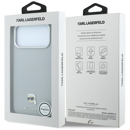 Husa MagSafe pentru Apple iPhone 18 Pro / 17 Pro, Karl Lagerfeld, Grained Karl Head's Metal, Gri