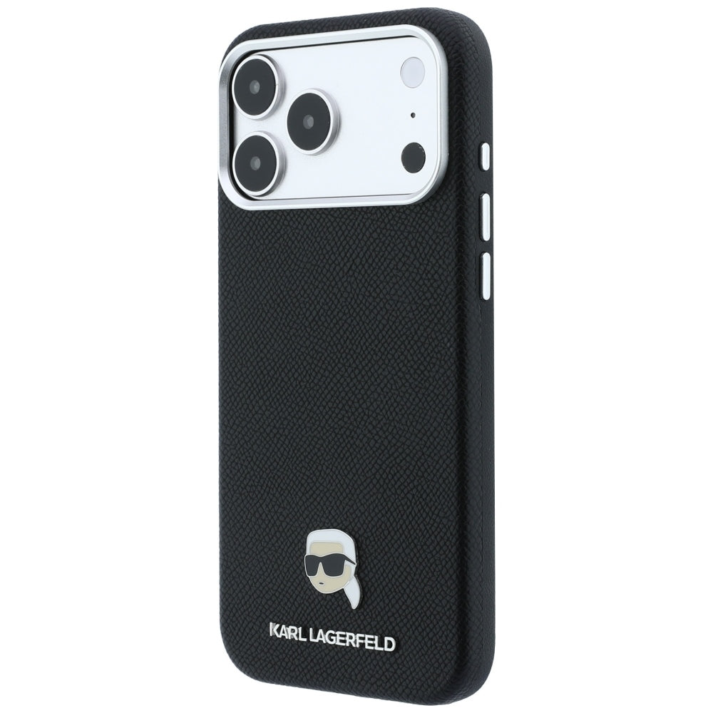 Husa MagSafe pentru Apple iPhone 18 Pro / 17 Pro, Karl Lagerfeld, Grained Karl Head's Metal, Neagra