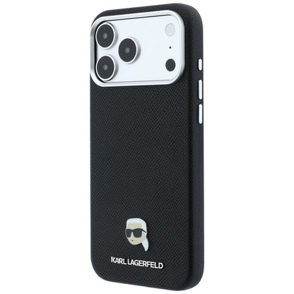 Husa MagSafe pentru Apple iPhone 18 Pro / 17 Pro, Karl Lagerfeld, Grained Karl Head's Metal, Neagra