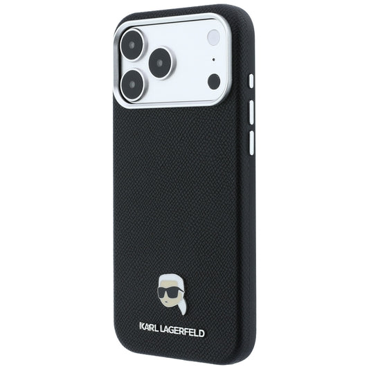 Husa MagSafe pentru Apple iPhone 18 Pro / 17 Pro, Karl Lagerfeld, Grained Karl Head's Metal, Neagra