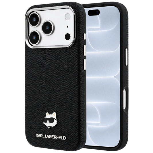 Husa MagSafe pentru Apple iPhone 18 Pro / 17 Pro, Karl Lagerfeld, Grained Karl Head's Metal, Neagra