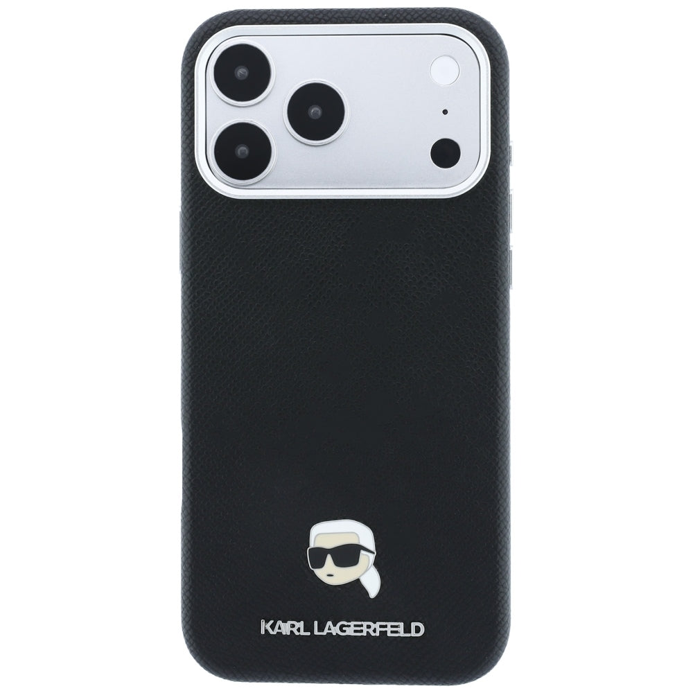 Husa MagSafe pentru Apple iPhone 18 Pro / 17 Pro, Karl Lagerfeld, Grained Karl Head's Metal, Neagra