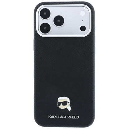 Husa MagSafe pentru Apple iPhone 18 Pro / 17 Pro, Karl Lagerfeld, Grained Karl Head's Metal, Neagra