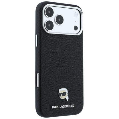 Husa MagSafe pentru Apple iPhone 18 Pro / 17 Pro, Karl Lagerfeld, Grained Karl Head's Metal, Neagra