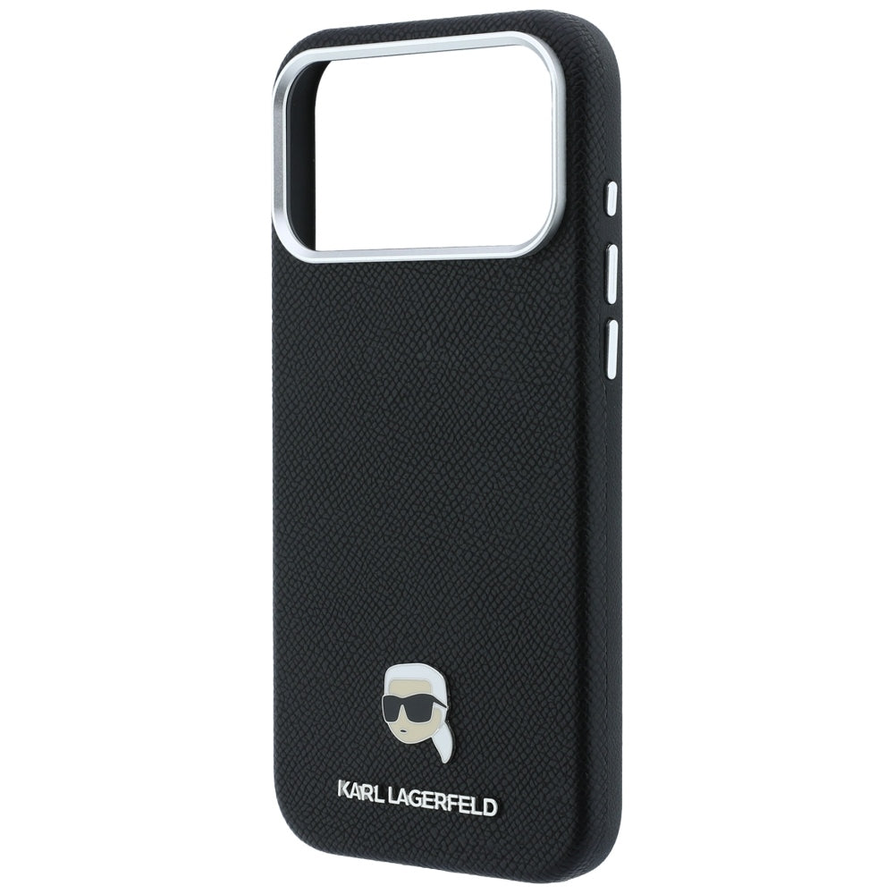 Husa MagSafe pentru Apple iPhone 18 Pro / 17 Pro, Karl Lagerfeld, Grained Karl Head's Metal, Neagra