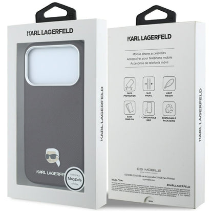 Husa MagSafe pentru Apple iPhone 18 Pro / 17 Pro, Karl Lagerfeld, Grained Karl Head's Metal, Visinie