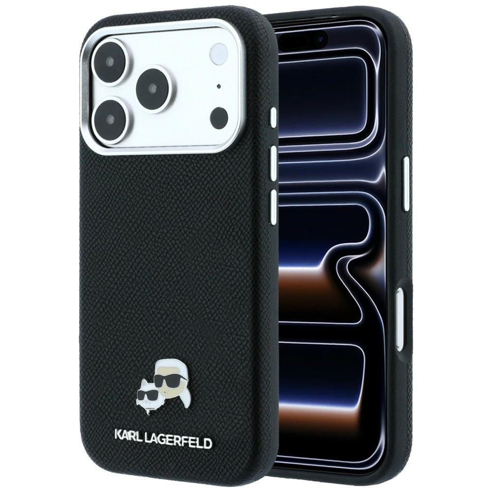 Husa MagSafe pentru Apple iPhone 18 Pro / 17 Pro, Karl Lagerfeld, Grained KC Heads, Neagra