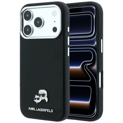 Husa MagSafe pentru Apple iPhone 18 Pro / 17 Pro, Karl Lagerfeld, Grained KC Heads, Neagra