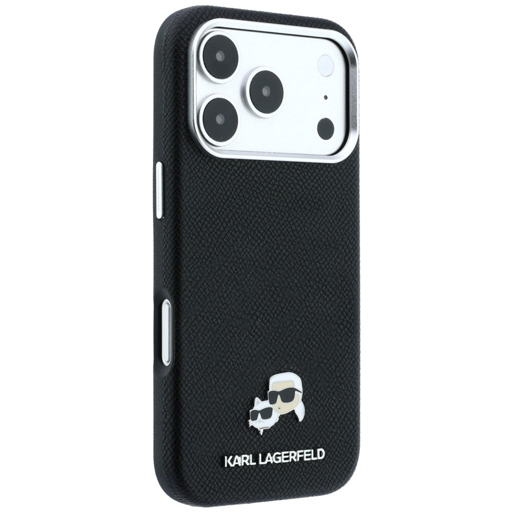 Husa MagSafe pentru Apple iPhone 18 Pro / 17 Pro, Karl Lagerfeld, Grained KC Heads, Neagra