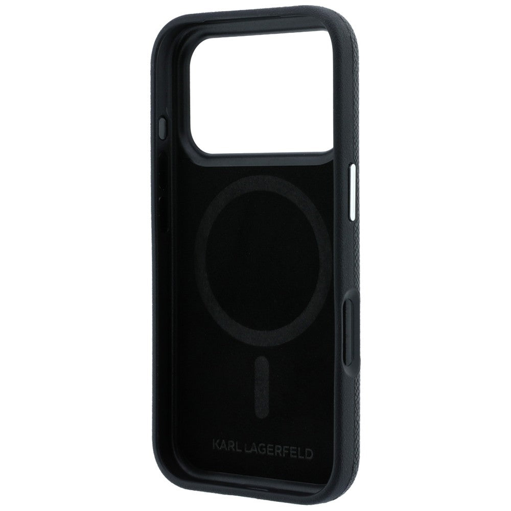 Husa MagSafe pentru Apple iPhone 18 Pro / 17 Pro, Karl Lagerfeld, Grained KC Heads, Neagra