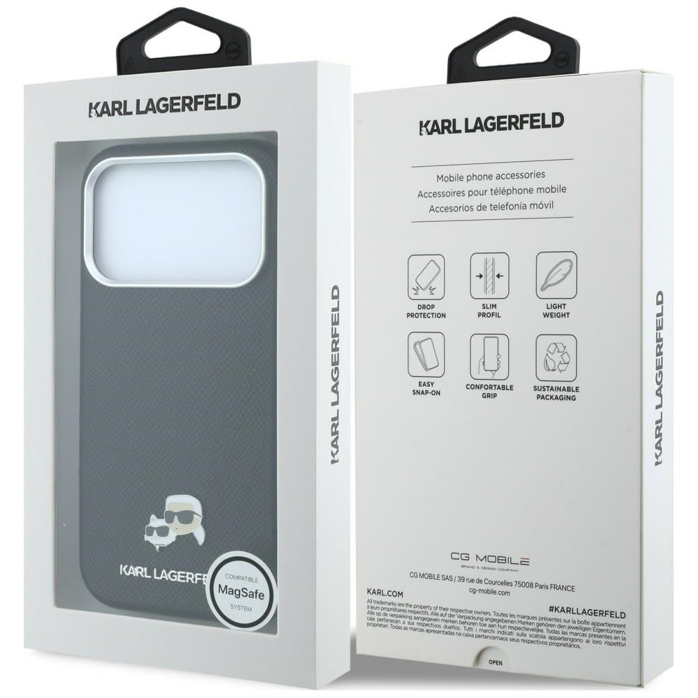 Husa MagSafe pentru Apple iPhone 18 Pro / 17 Pro, Karl Lagerfeld, Grained KC Heads, Neagra