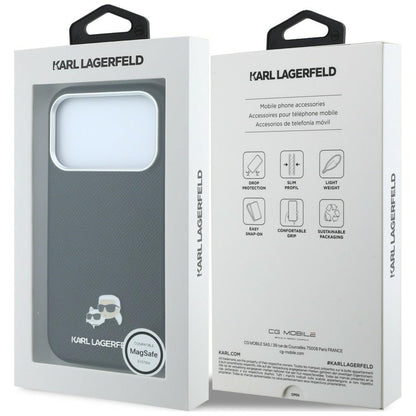 Husa MagSafe pentru Apple iPhone 18 Pro / 17 Pro, Karl Lagerfeld, Grained KC Heads, Neagra