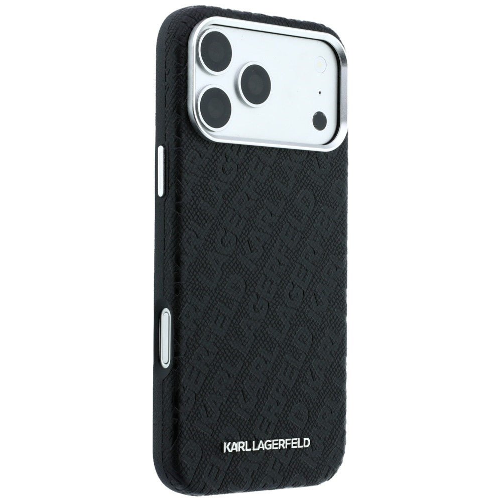 Husa MagSafe pentru Apple iPhone 18 Pro / 17 Pro, Karl Lagerfeld, Grained Metal Logo, Neagra