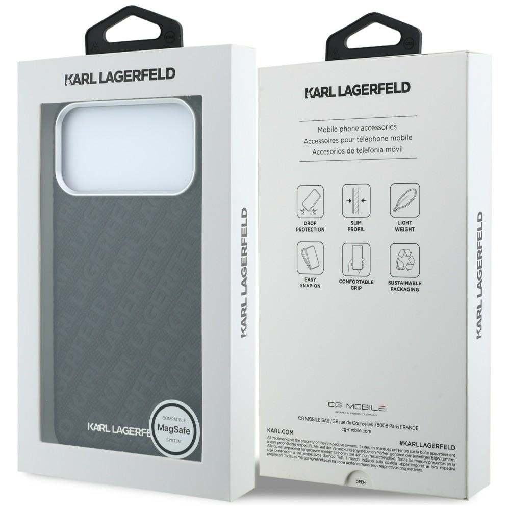 Husa MagSafe pentru Apple iPhone 18 Pro / 17 Pro, Karl Lagerfeld, Grained Metal Logo, Neagra