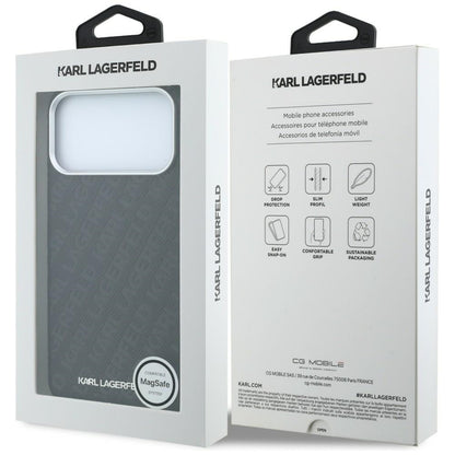 Husa MagSafe pentru Apple iPhone 18 Pro / 17 Pro, Karl Lagerfeld, Grained Metal Logo, Neagra