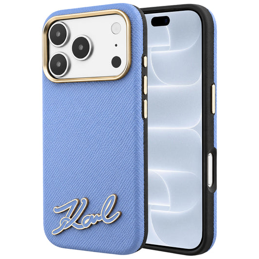Husa MagSafe pentru Apple iPhone 18 Pro / 17 Pro, Karl Lagerfeld, Grained Resin Sign Logo, Bleu