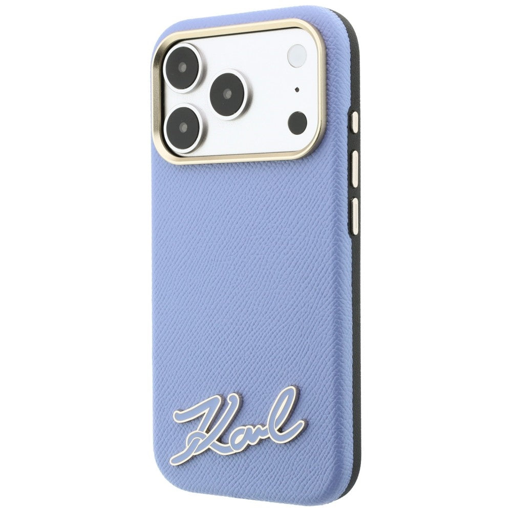 Husa MagSafe pentru Apple iPhone 18 Pro / 17 Pro, Karl Lagerfeld, Grained Resin Sign Logo, Bleu