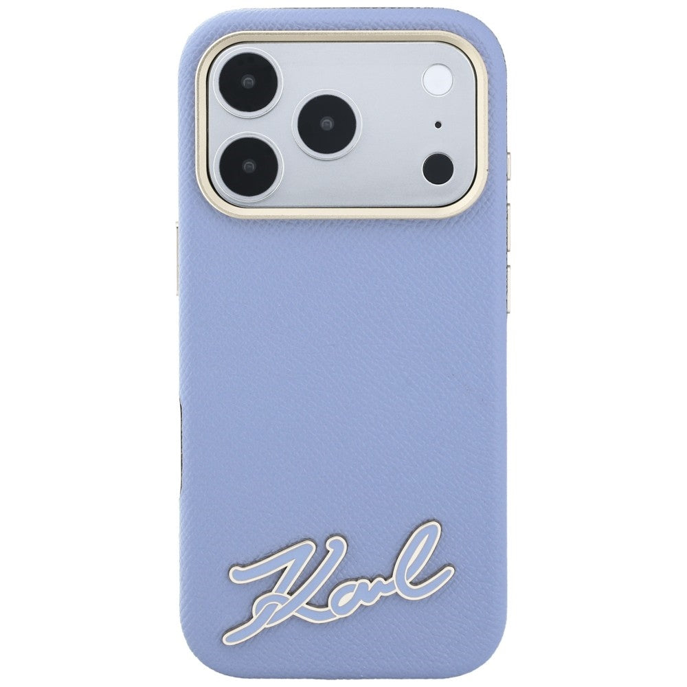 Husa MagSafe pentru Apple iPhone 18 Pro / 17 Pro, Karl Lagerfeld, Grained Resin Sign Logo, Bleu