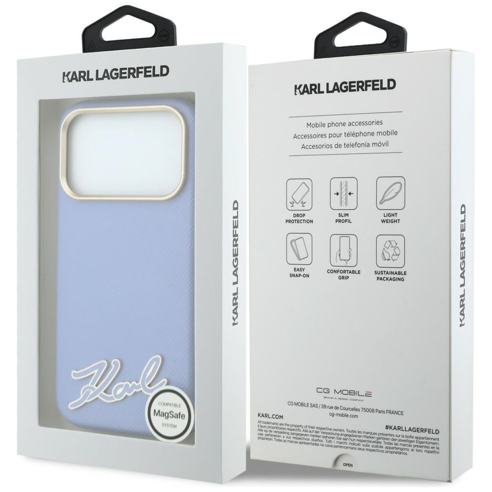 Husa MagSafe pentru Apple iPhone 18 Pro / 17 Pro, Karl Lagerfeld, Grained Resin Sign Logo, Bleu