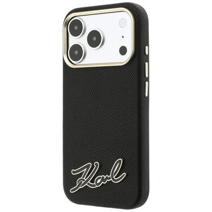 Husa MagSafe pentru Apple iPhone 18 Pro / 17 Pro, Karl Lagerfeld, Grained Resin Sign Logo, Neagra