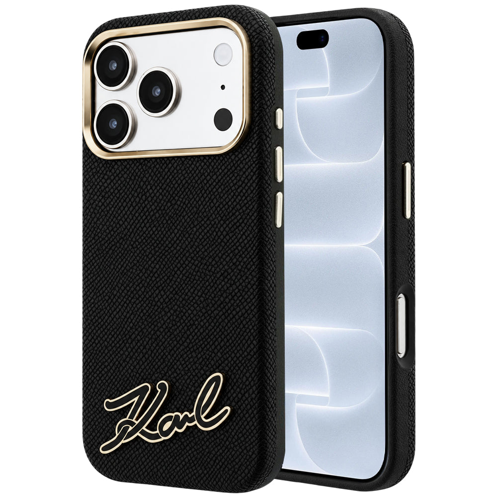 Husa MagSafe pentru Apple iPhone 18 Pro / 17 Pro, Karl Lagerfeld, Grained Resin Sign Logo, Neagra