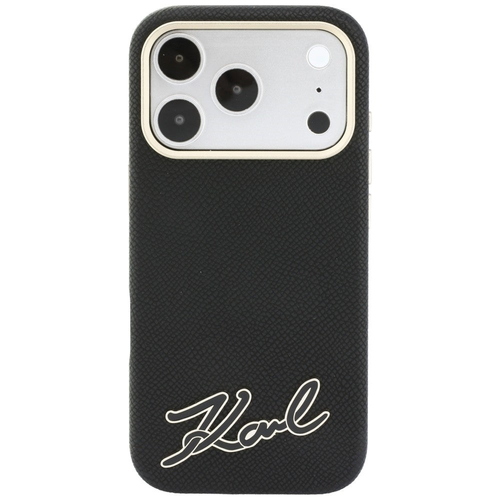 Husa MagSafe pentru Apple iPhone 18 Pro / 17 Pro, Karl Lagerfeld, Grained Resin Sign Logo, Neagra