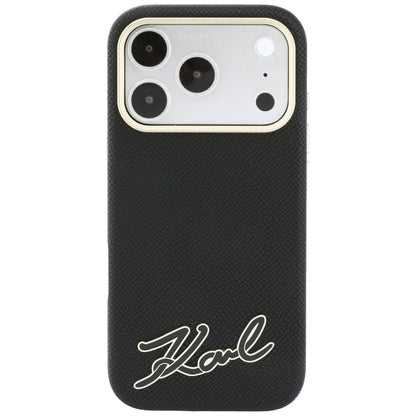 Husa MagSafe pentru Apple iPhone 18 Pro / 17 Pro, Karl Lagerfeld, Grained Resin Sign Logo, Neagra