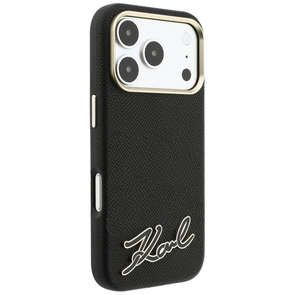 Husa MagSafe pentru Apple iPhone 18 Pro / 17 Pro, Karl Lagerfeld, Grained Resin Sign Logo, Neagra